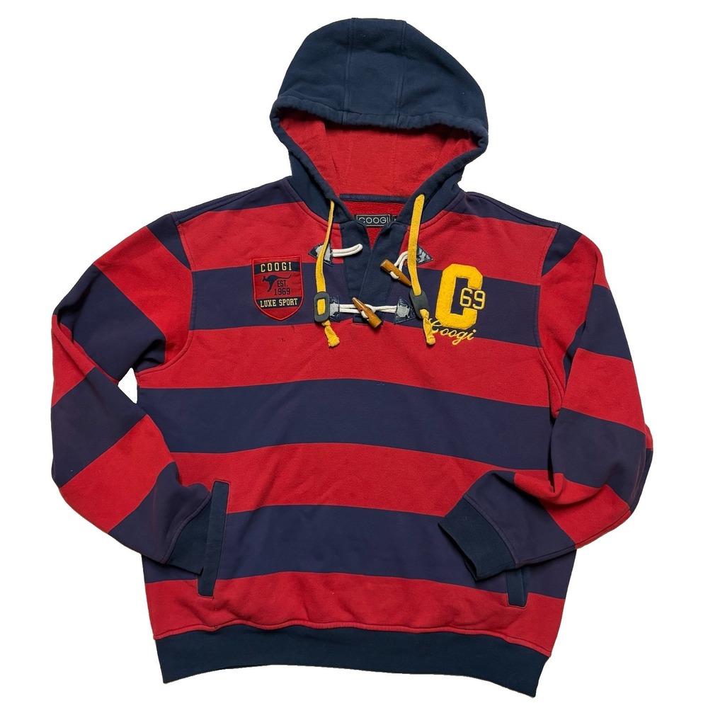 COOGI Mens XL Hoodie C69 Luxe Sport  Striped Sweatshirt Preppy  Y2K Streetwear